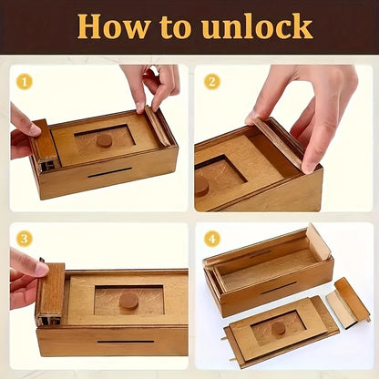 Wooden Puzzle Cash Box with Secret Comb-Adult Brain Teaser Gift for Christmas, Halloween, Thanksgiving and Birthday Surprise, Ca