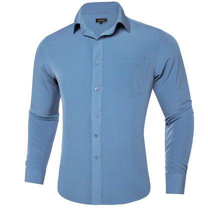 Solid Men Shirts Long Sleeve Cotton Polyester Blue Green Yellow Classic Basic Casual Slim Business Office Shirts Clothes