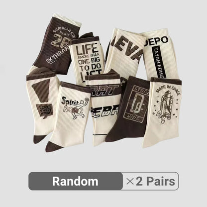 2/3/5/7/9 Pairs Men Women Mid-Calf Socks Moisture-Wicking Anti Odor Casual Sports Retro Basketball Graffiti Alphanumeric Socks