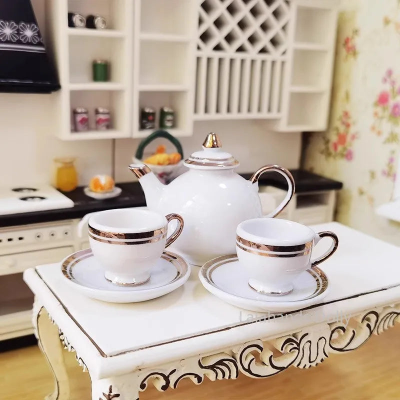 Dollhouse Mini Ceramic Tea Set Teacup Food Play Scene Model for Doll House Miniature Furniture Decoration Accessories