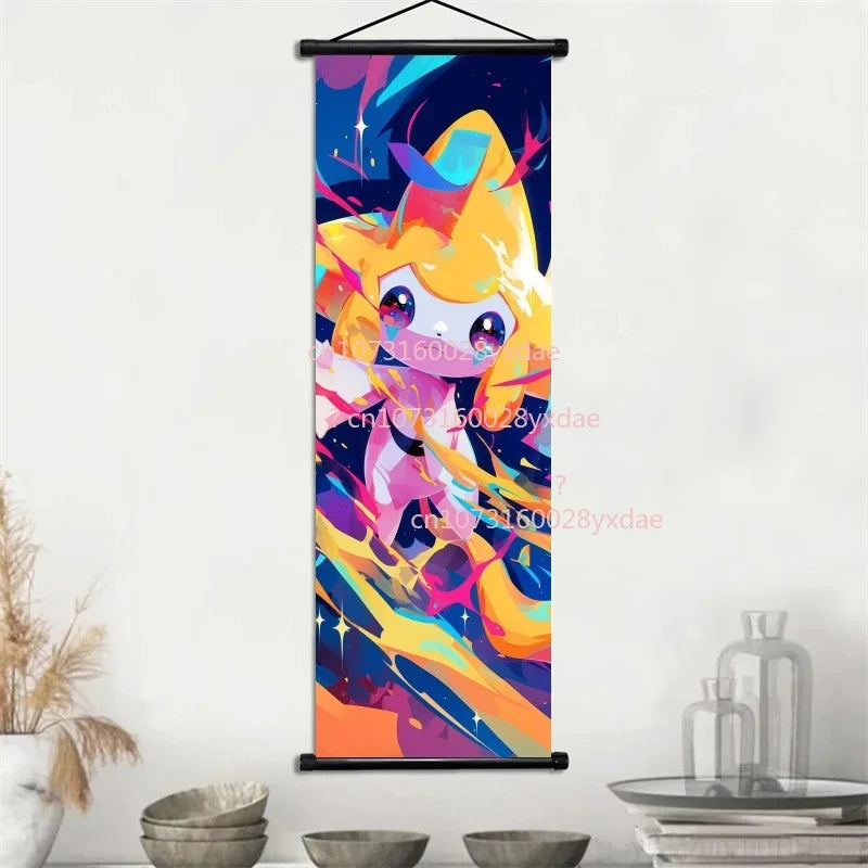 Anime Pokemon Scroll Painting Bulbasaur Charmander Squirtle Poster and Print Watercolor Wall Art Picture Home Decor Kids Gifts