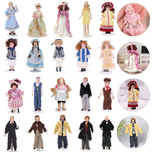 1/12 Dollhouse Miniature Porcelain Doll People Model Beautiful Youth Boy Girl Decor Doll House Toy