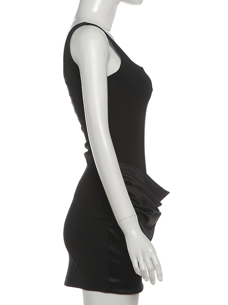 Nibber Peach Hip Dress Women Elegant Christmas Low Chest Sleeveless Ruched Patchwork Birthday Party Dating Chic Skinny Clubwear