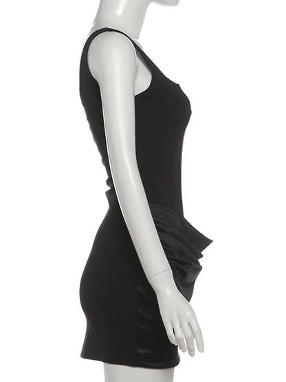 Nibber Peach Hip Dress Women Elegant Christmas Low Chest Sleeveless Ruched Patchwork Birthday Party Dating Chic Skinny Clubwear