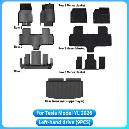 For Tesla Model YL Launch 2026+ TPE Floor Mats Waterproof Luggage Mat Wear-resistant Foot Pads Model YL Trunk Mats Foot Pads Set