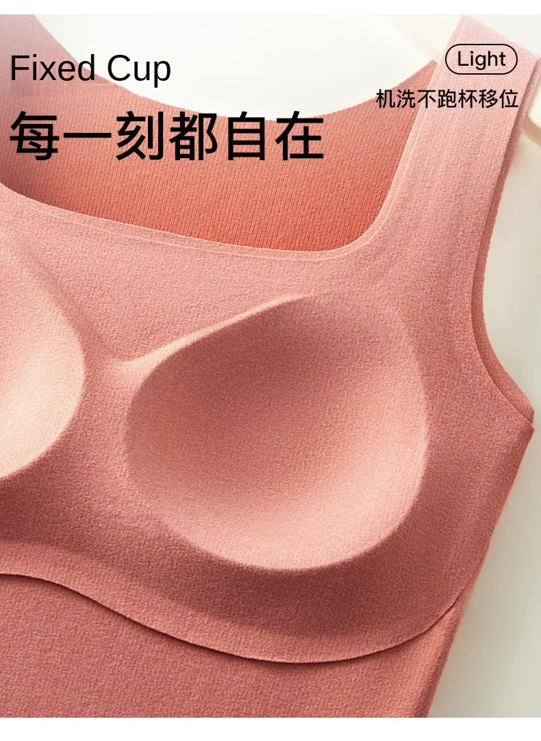 M-2XL For 40-75kg German Velvet Thermal Tank Top Women With Chest Pad Autumn and Winter Thickened Seamless Underwear