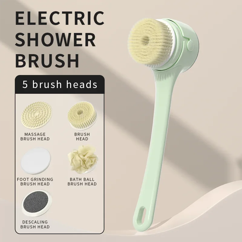2026 Digital Display Electric Long Handle Bath Brush Automatic Rotating Back Scrubber USB Rechargeable Body Exfoliating Mud Remo