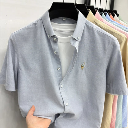 100% Pure Cotton Men's Short Sleeved 2026 New Brand Embroidered Trendy Shirt for Men's Casual Summer Wear