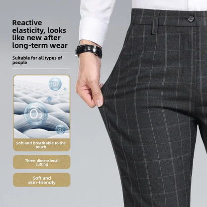 Autumn Winter Men's Business Casual Plaid Pants Korean Fashion Stretch Slim Fit Suit Pants Male Office Formal Versatile Trouser