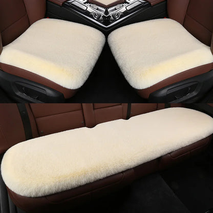 Car Seat Cover Cushion Winter Warm Plush Fluffy Car Seat Front Rear Wool Fur Capes Cushion Set Cotton Pad Car Interior