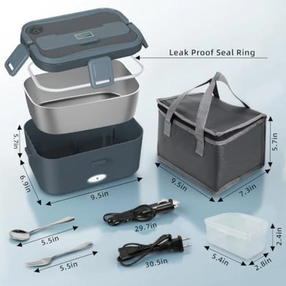 Electric Lunch Box for Adults 80W Heated Lunch Box For Men 1.8L 304 Stainless Steel Container 12V/24V/110V Portable Food Warmer