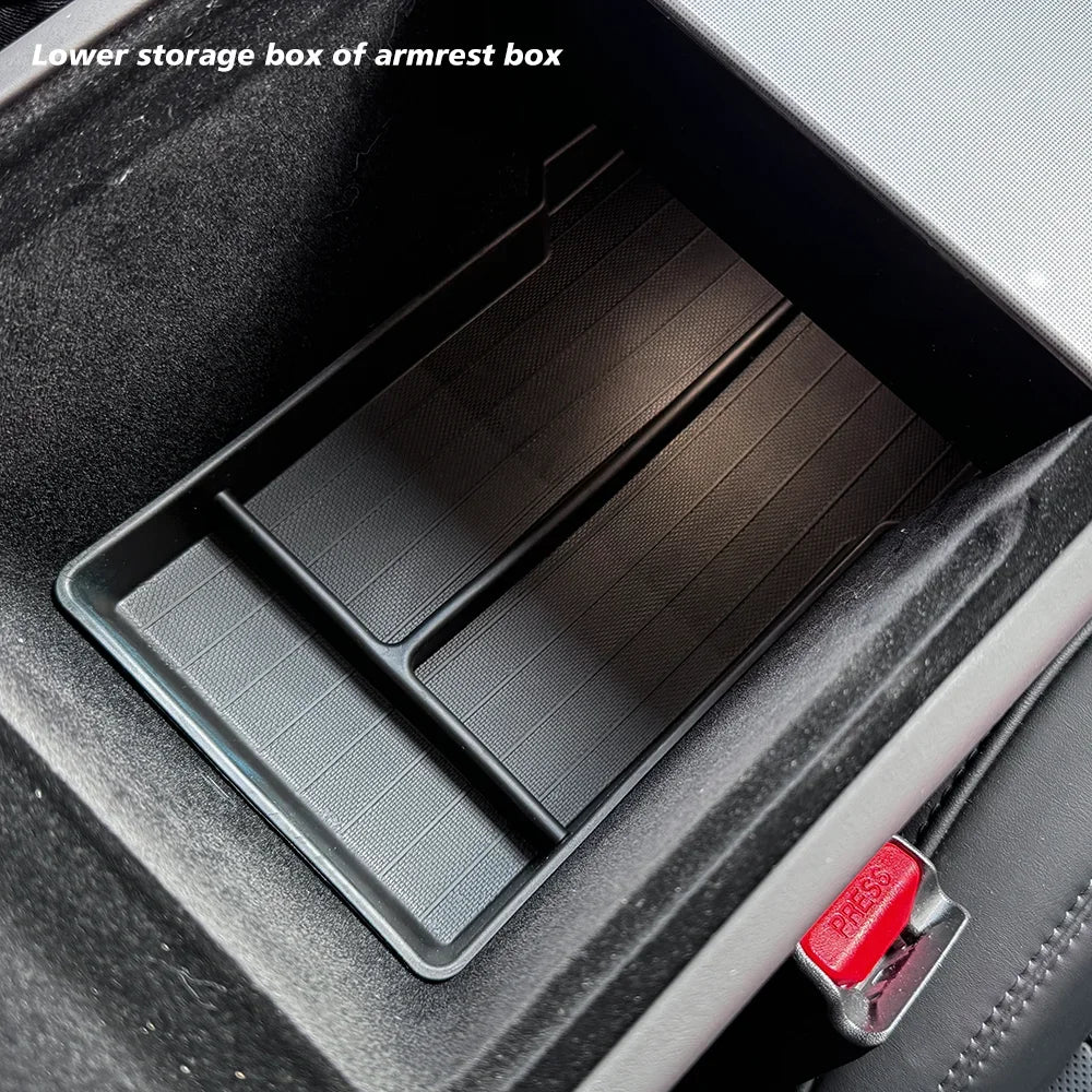 For Tesla New Model Y 2025 Launch Juniper ABS with Silicone Non-slip Mat Console & Armrest Storage Box Upper and Lower Watercup