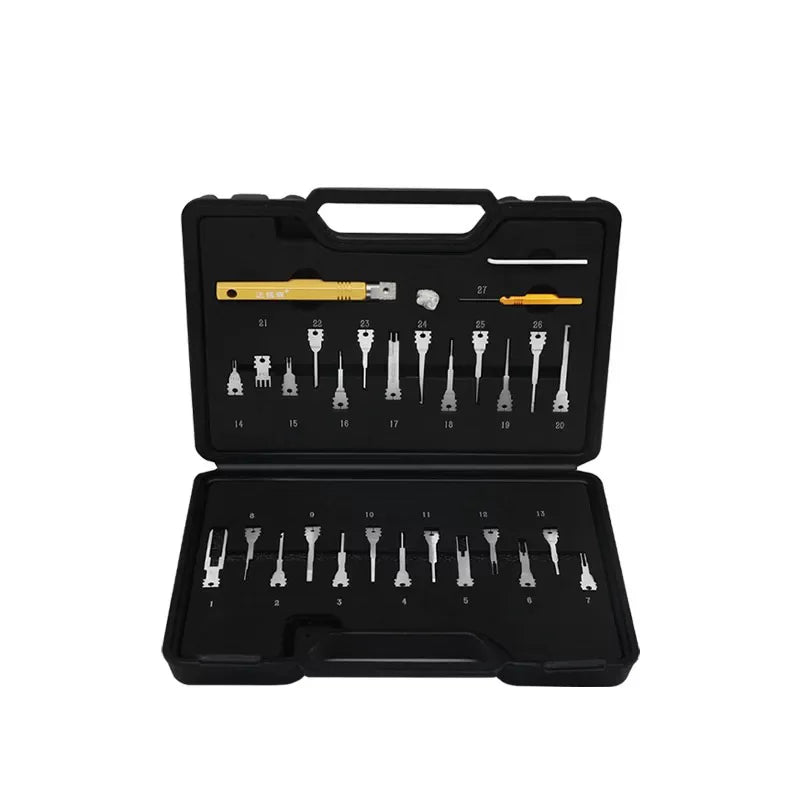 27-Pc Auto & Aviation Terminal Pin Extractor Kit - Wire Harness Connector Pin Remover w/ Pusher & Hook