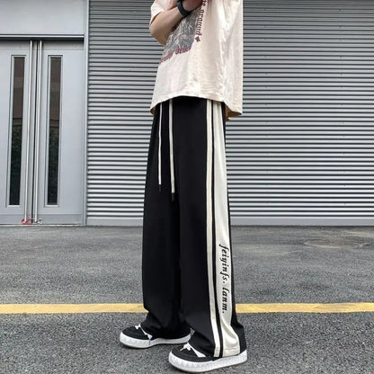 Man Sports Pants Thin Trousers Striped Straight Summer Xxxl Loose Sport Korean Popular Clothes Y2k Baggy Gym Sweatpants for Men