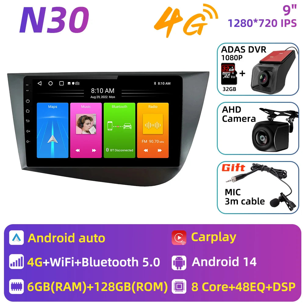 Carplay For Seat Leon 2 MK 2 2005 - 2012 Car Radio Car Multimedia Player Android Auto GPS Navigation Head Unit Stereo 2 Din 4G