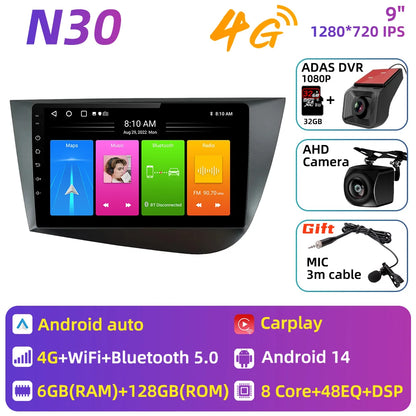 Carplay For Seat Leon 2 MK 2 2005 - 2012 Car Radio Car Multimedia Player Android Auto GPS Navigation Head Unit Stereo 2 Din 4G
