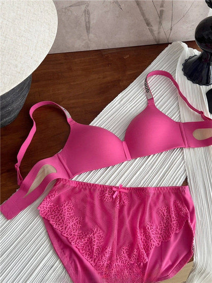 Hot Sale Sexy Letter Rhinestone Strap Bra Set Seamless Thin Summer Light Push Up Anti Sagging Comfortable Women Lingerie Set