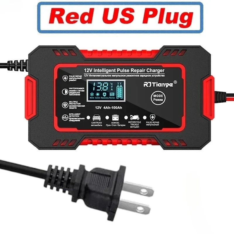 EAFC 12V 6A Full Automatic Car Battery Charger Digital Display Battery Charger Power Puls Repair Chargers Wet Dry Lead Acid