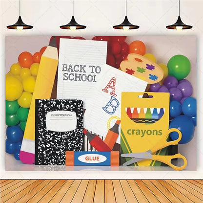 Welcome Back To The School Blackboard, Pencil Banner Backdrop, Holiday Education Theme Decoration, Photography Background Cloth