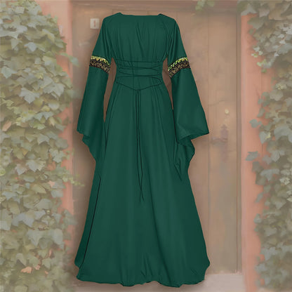 Halloween Women European Medieval Court Fancy Vampire Cosplay Costume Carnival Vintage Strapless Long Sleeve Elegant Dress