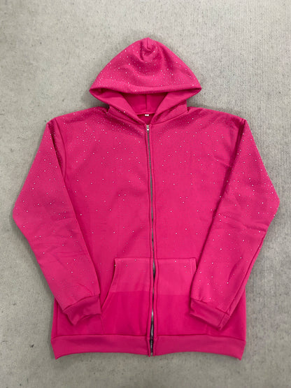 Gothic INS Trend Rhinestone Studded Hoodie 2026 Autumn Winter Solid Color Loose Outerwear Unisex Daily Commute Casual Top
