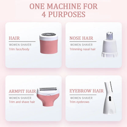 Kemei Multi-function 4in1 BeautyTrimmer Set Lady Shave Epilator Rechargeable for Legs Arms Armpit Bikini Backs Face Hair KM-6637