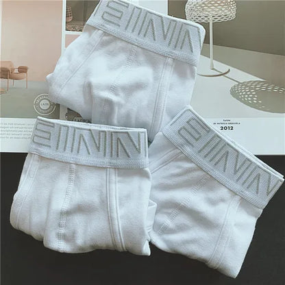 3pcs/lot Men's underwear made of pure cotton, Japanese style, simple white flat corner pants,with waistband and buttocks raised,