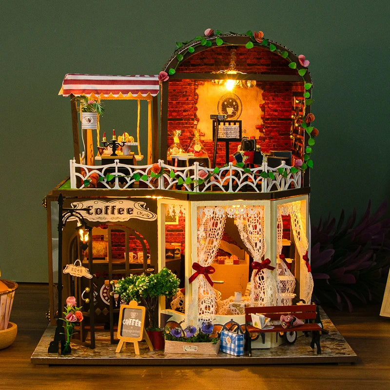 DIY Wooden Miniature 3D Puzzle Building Kits Cottage Doll Houses With Furniture Light Casa Dollhouses Friends Birthday Gifts