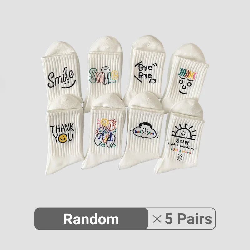 2/3/5/8 Pairs Men Women White Mid-Calf Socks Moisture-Wicking Anti Odor Casual Sports Basketball Retro Arch Support Socks