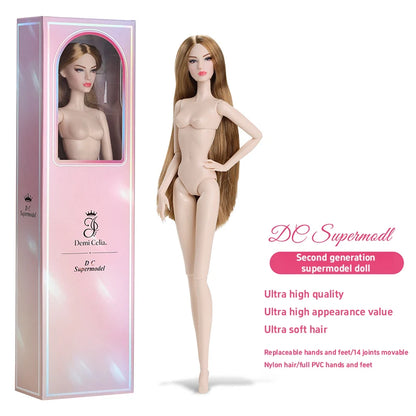 New 32cm 2nd Gen Supermodel Doll Nylon Hair Fashion Freckle Make-up 14 Joints Fair/dark Skin 1/6 Female Doll Collectible Gifts