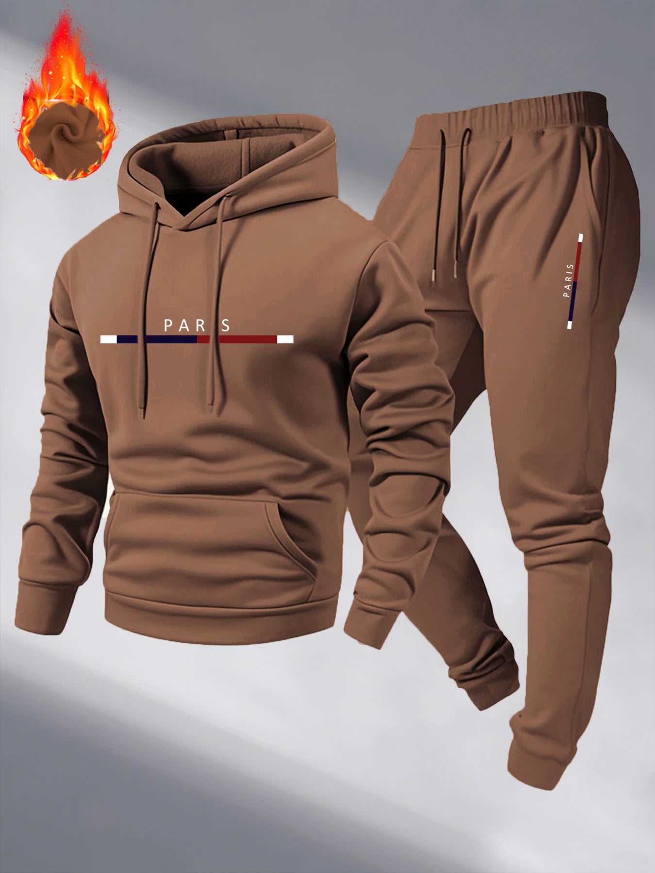 Men Hooded Tracksuit Winter Casual Thick Loose Plus Size Paris Letter Print fleece warm pullover long sleeved hooded sweatshirt