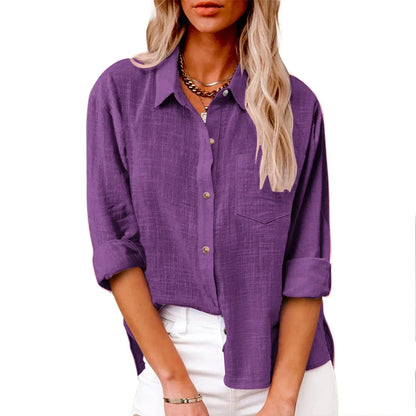 Cotton Linen Long Sleeve Shirts for Women T Shirt Solid Fashion T-Shirt Woman Clothes Tshirt Elegant Casual Tops Tees Streetwear