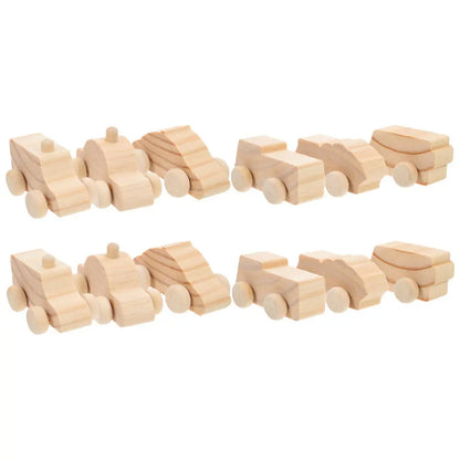 12Pcs DIY Wooden Cars Blank Graffiti Craft Kit Kids Creative Painting Activity Natural Wood Unfinished Car Models Hand Eye