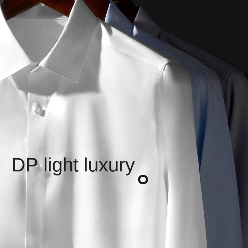 White shirt men's long sleeved light luxury high-end business shirt wrinkle resistant business black formal size shirt