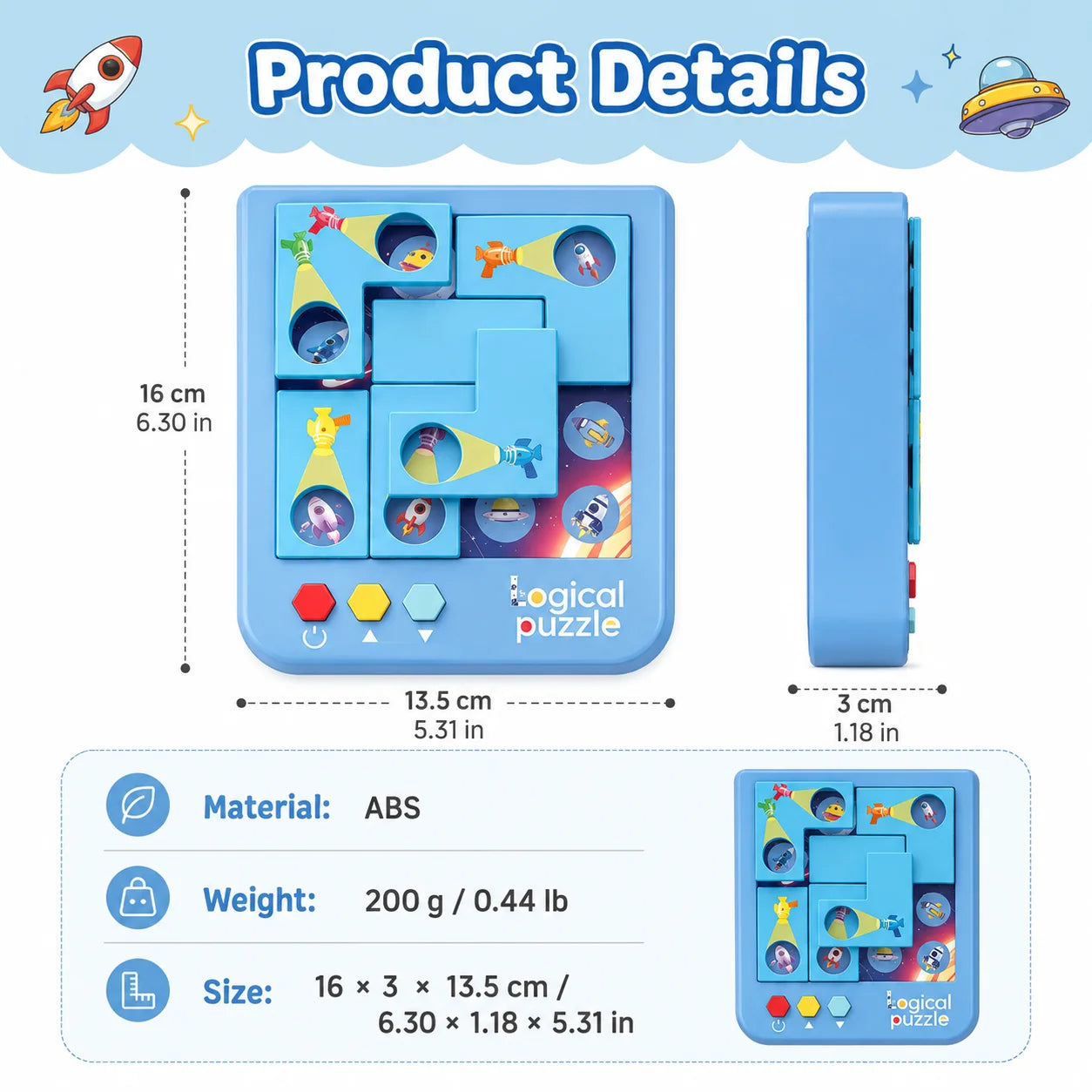 Space Rocket Logical Sliding Puzzle, Kids STEM Brain Teaser Educational Logic Desktop Game for Ages 4+