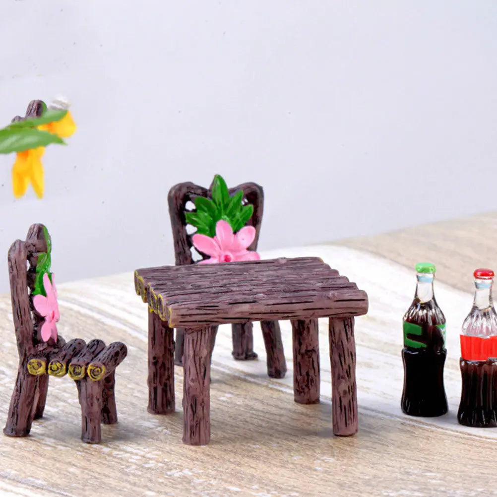 5Sets Miniature Resin Chair Table Set Classic Fairy Garden Furniture Desktop Decoration Home Decor for Living Room Bedroom