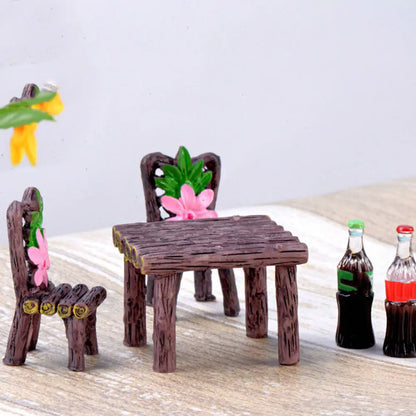 5Sets Miniature Resin Chair Table Set Classic Fairy Garden Furniture Desktop Decoration Home Decor for Living Room Bedroom