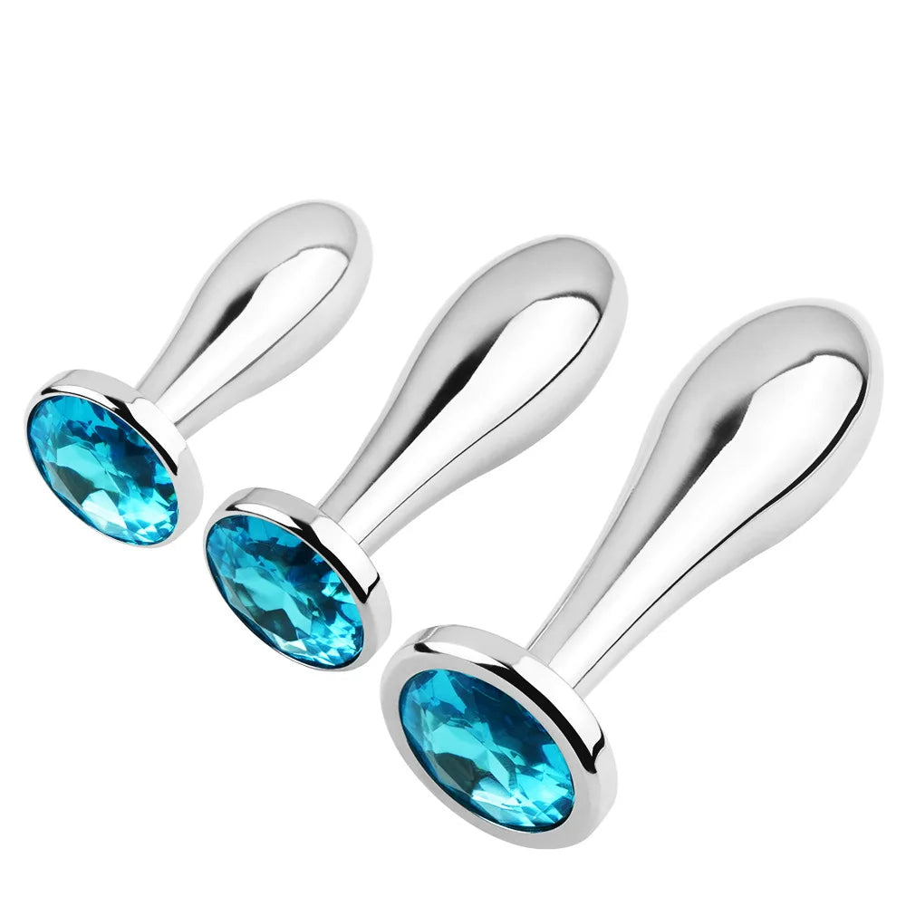 Rose Gold Rainbow Metal Anal Beads Butt Plug Set Colorful Crystal Mini Small Medium Large Anal Plug Jewelry Sex Toy Insert