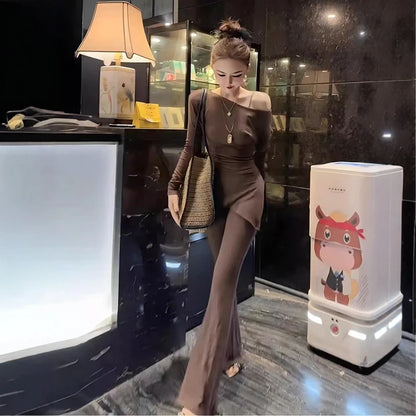 Elegant Pure Desire Style Long Sleeve T-Shirt Set for Women Casual High Waist Pants Slimming Loose Fit Spring Autumn Wear