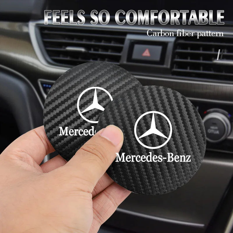 2Pcs Car Coasters Water Cup Mats Waterproof Slot Pads For Mercedes Benz AMG Smart W205 C300 W203 W206 W108 W124 W126 W140 W168