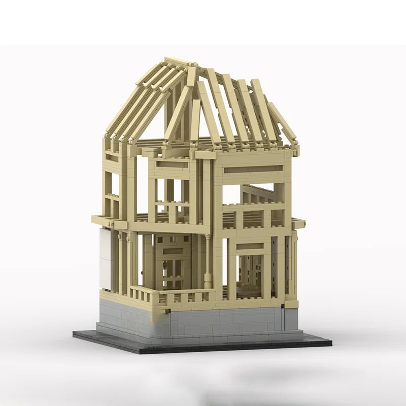 City Street View Moc Building Bricks Modular Wood Frame House Model Technology Blocks Christmas DIY Toy Construction Gifts