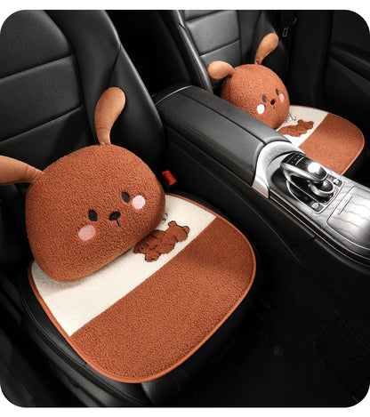 Funny Puppy Car Seat Cover 2025 New Autumn Fleece Fabric PU Leather Warm Comfortable Quick Installation Fits Most Cars