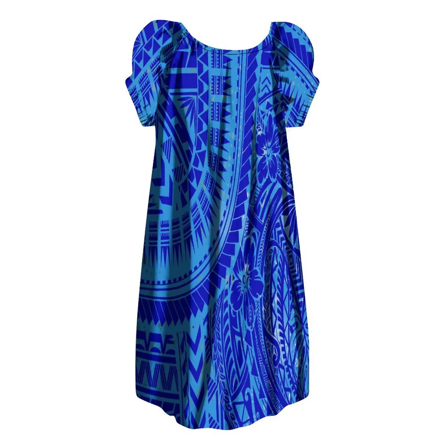 New Design Customize Polynesian Print Micronesian Loose Casual puffy dress Plus Size Women Clothing