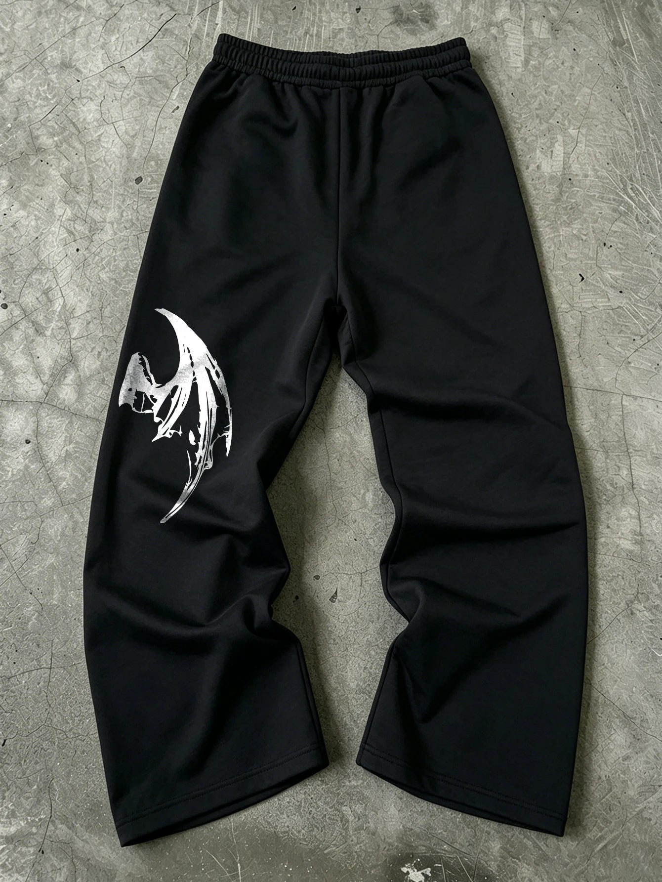 Mens Dark Gothic Spider Bat Wing Print Baggy Wide Leg Sweat Pants Loose Straight Drawstring Hip Hop Street Joggers
