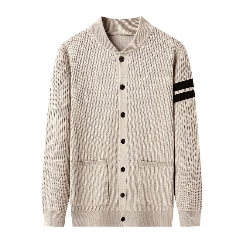 Men's Autumn and Winter 2026 New Casual Cardigan Coat, High-end Sweater Jacket, Color-blocking Advanced Sweater.