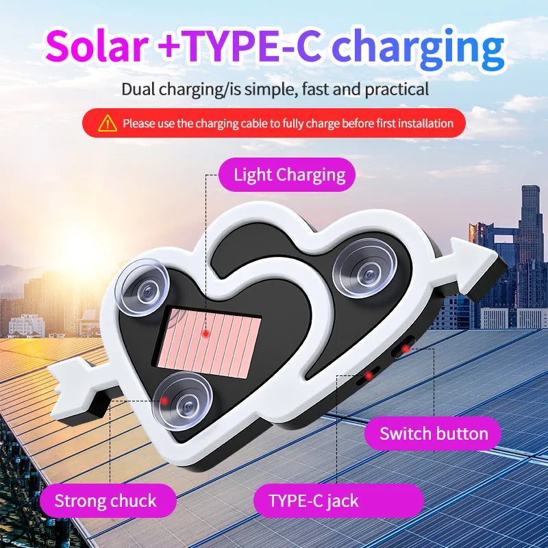 Car Neon Lights Ambient Lighting Interior Decoration Lights Wiring Free Solar Heart Lights Triangular Window Lights Modification