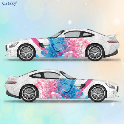 2pcs Neon Color Cat Girl Stickers, Suitable for Cars and Trucks, Durable, Fade-resistant, Install and Remove Car Vinyl Wrap
