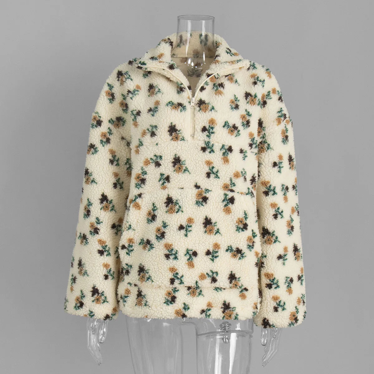 Talenza Fashion Print Pullover Contrast Oversized Zipper Knit Long-Sleeve Top Casual Warm Office Wear Vintage Women Sweatshirts