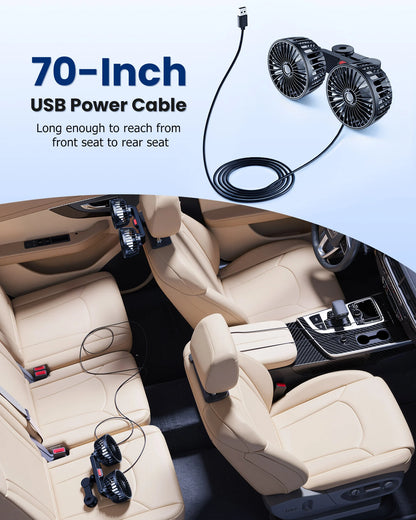 Eary Car Back Rear Seat Dual Head Fan 3 Speeds 360°Rotatable Air Cooling Headrest Fan Portable Summer Auto Van Truck Accessories