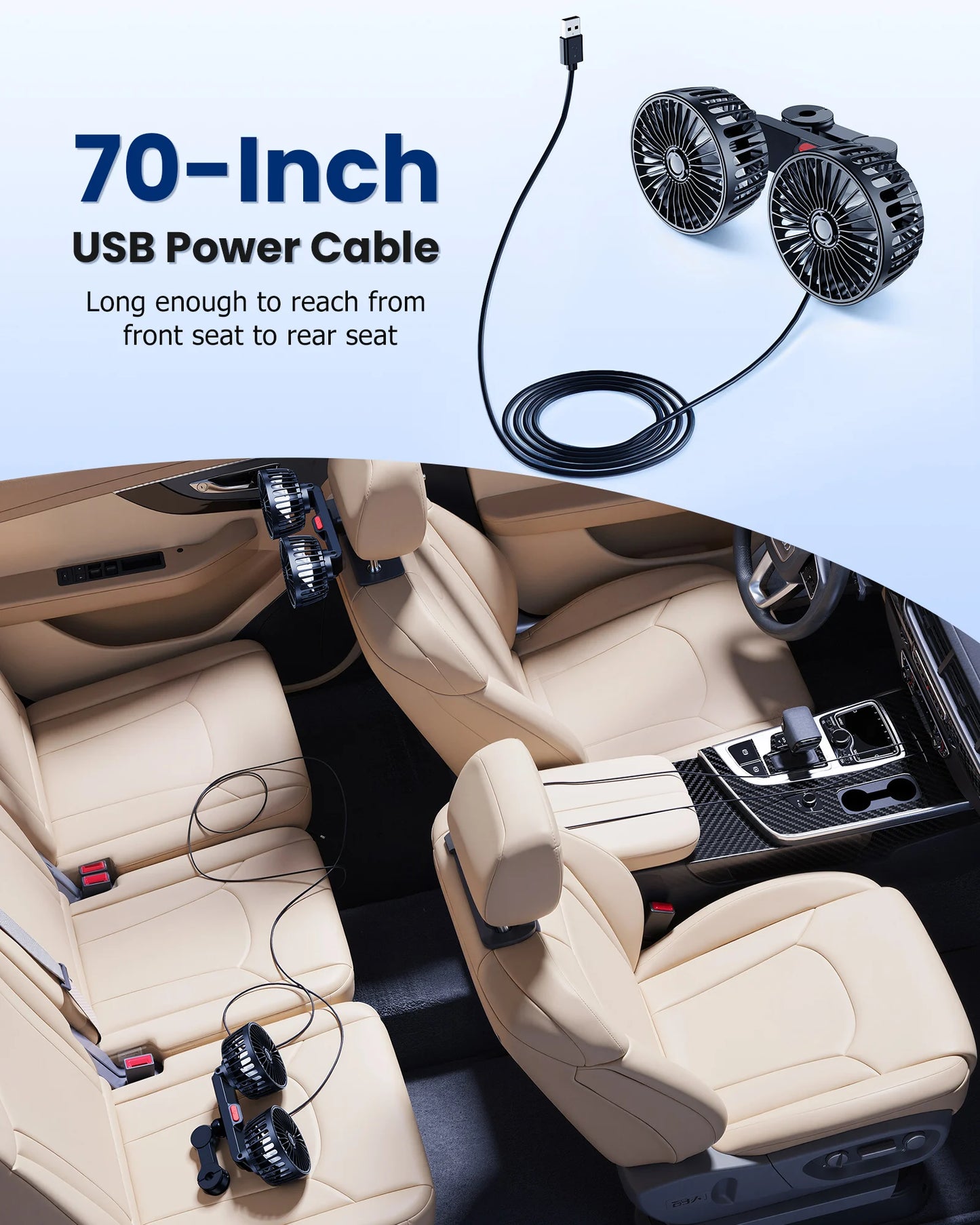Eary Car Back Seat USB Dual Head Cooling Fan 3 Speeds 360°Rotatable Headrest Auto Summer Air Fans For Car Van Truck Accessories